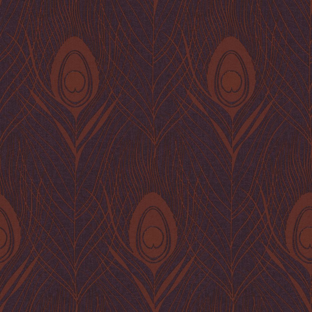 Galerie AC60007 Absolutely Chic Peacock Feather Motif Wallpaper in Metallic/Red/Lilac