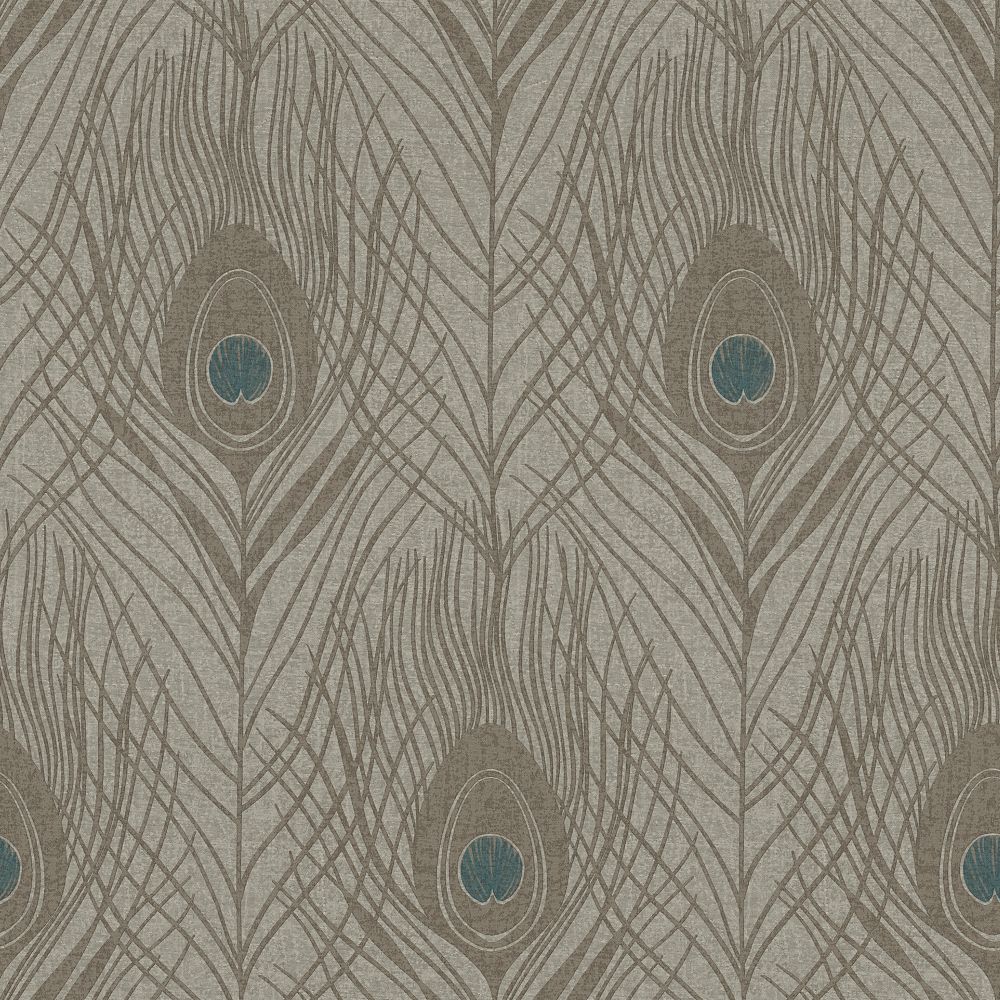Galerie AC60008 Absolutely Chic Peacock Feather Motif Wallpaper in Blue/Brown/Grey