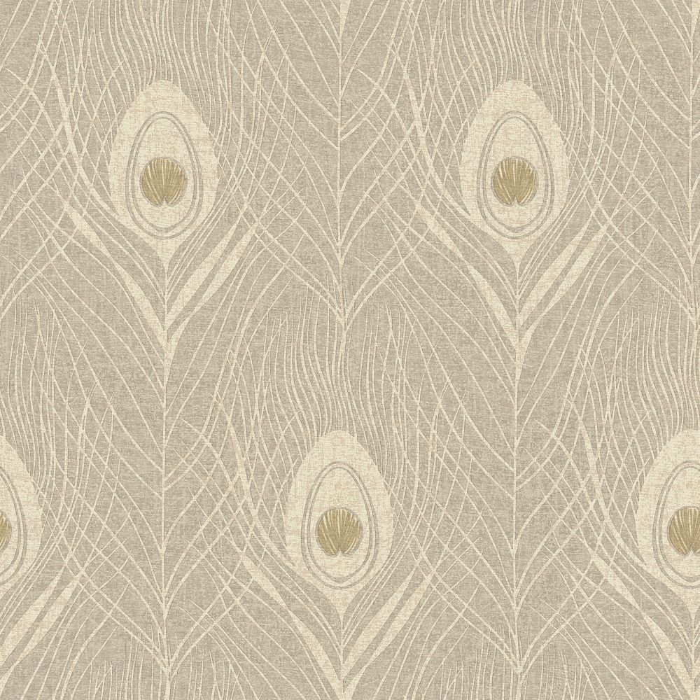 Galerie AC60009 Absolutely Chic Peacock Feather Motif Wallpaper in Beige/Grey/Metallic