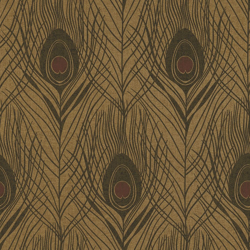 Galerie AC60010 Absolutely Chic Peacock Feather Motif Wallpaper in Brown/Metallic/Black