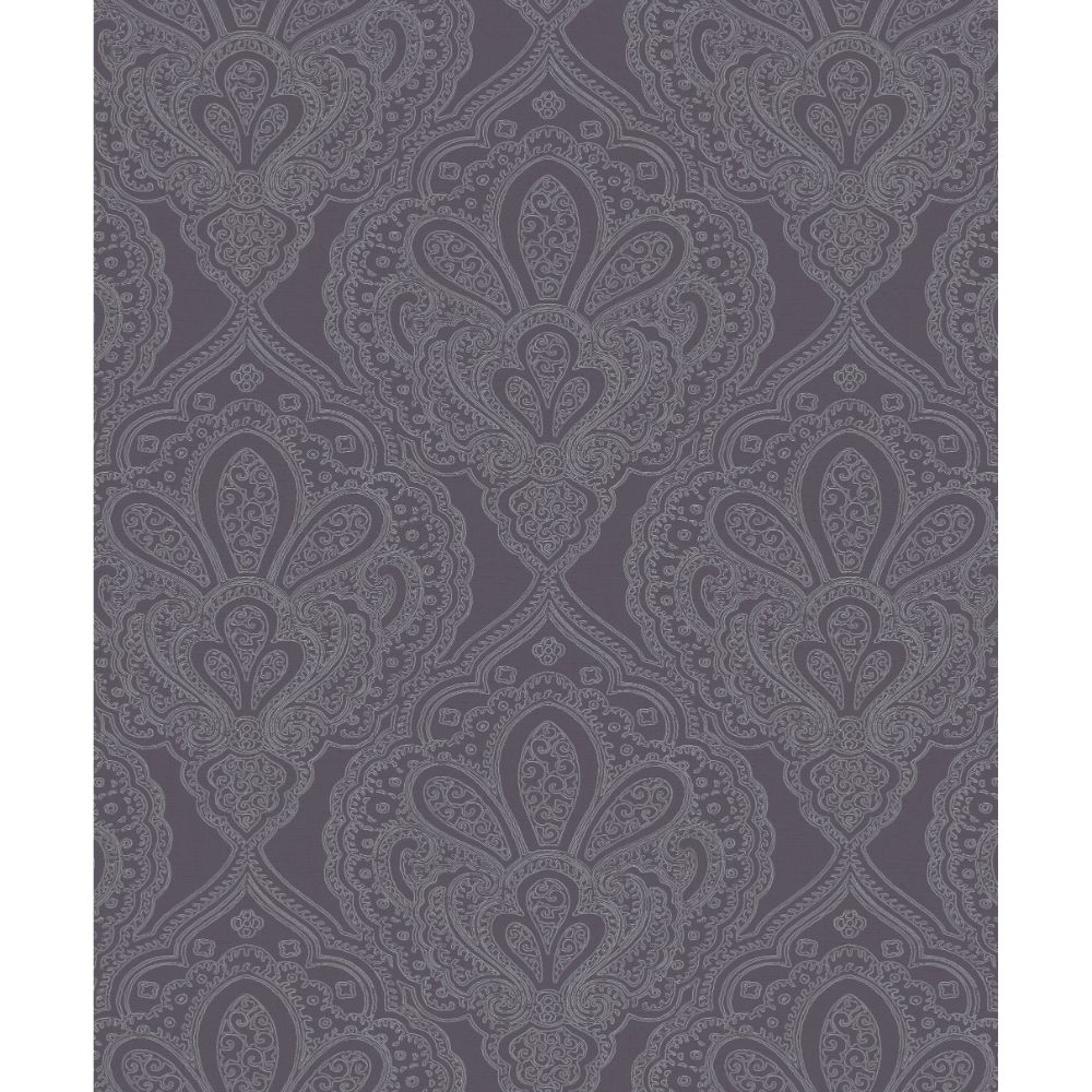 Galerie DWP0247 Mehndi Damask Wallpaper in Purple and Silver