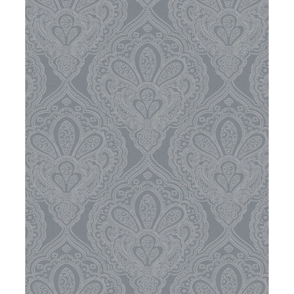 Galerie DWP0247 Mehndi Damask Wallpaper in Grey and Silver