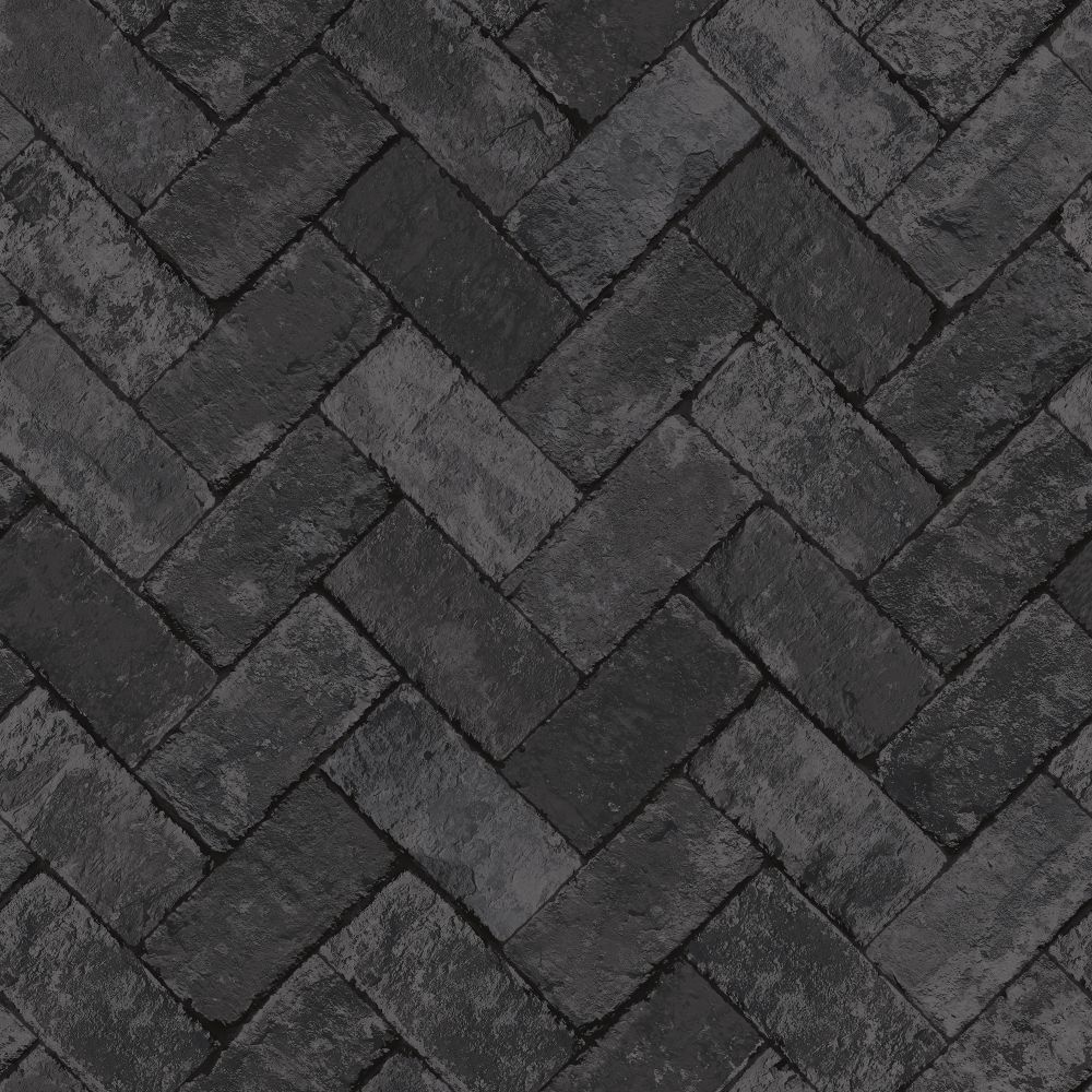 Galerie G45426 Herringbone Brick Wallpaper in Black