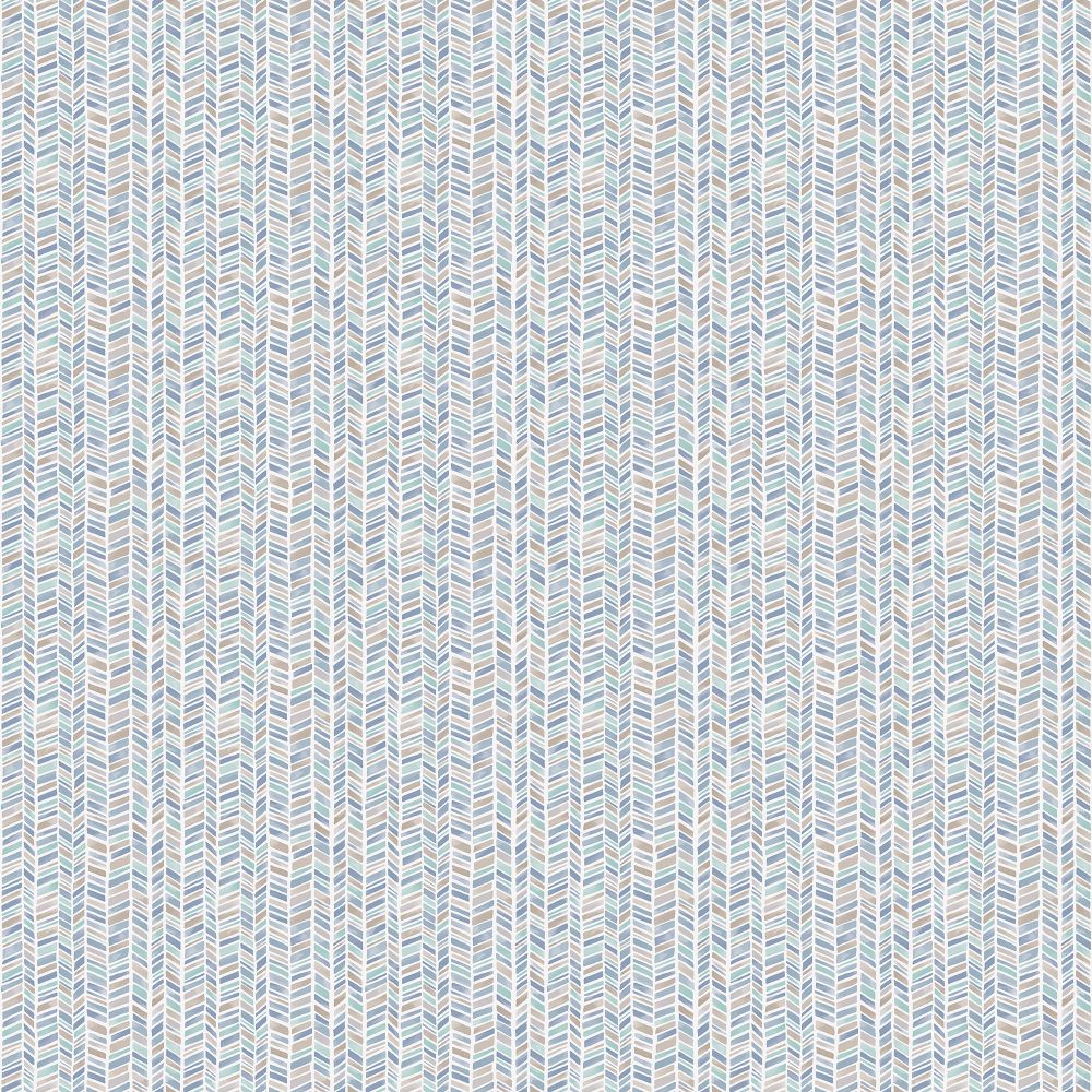 Galerie G56695 Stained Glass Stripe Wallpaper in Teal, navy, tan