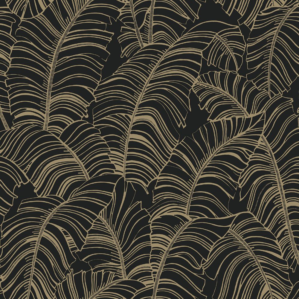Galerie G78301 Broadleaf Wallpaper in Black, light ochre
