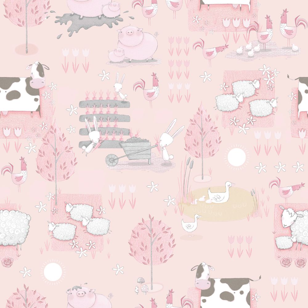 Galerie G78376 Farmland Wallpaper in Pink/Grey/Beige
