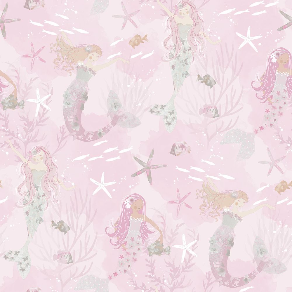 Galerie G78390 Mermaids Wallpaper in Pink/Grey/Glitter