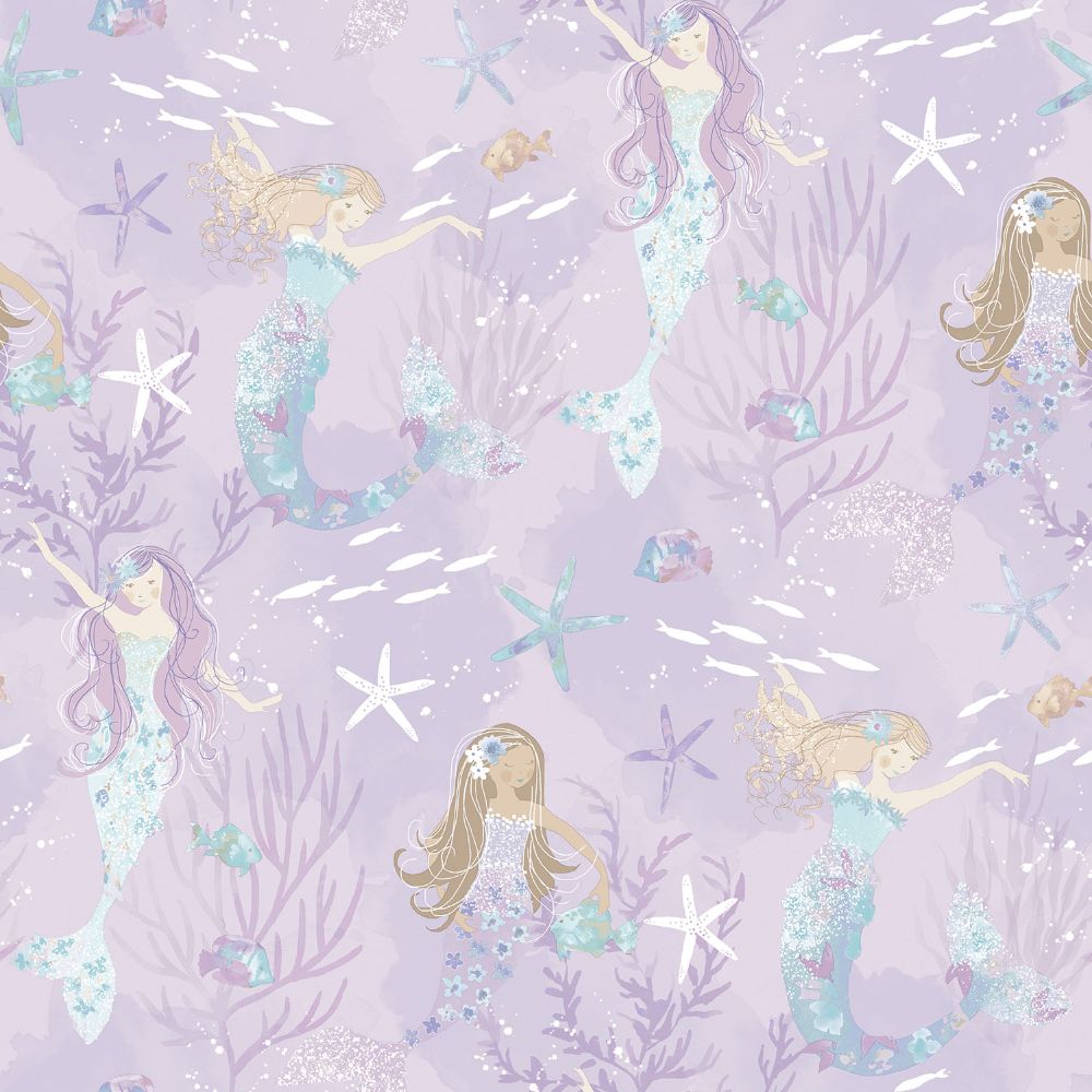 Galerie G78391 Mermaids Wallpaper in Purple/Turquoise/Glitter