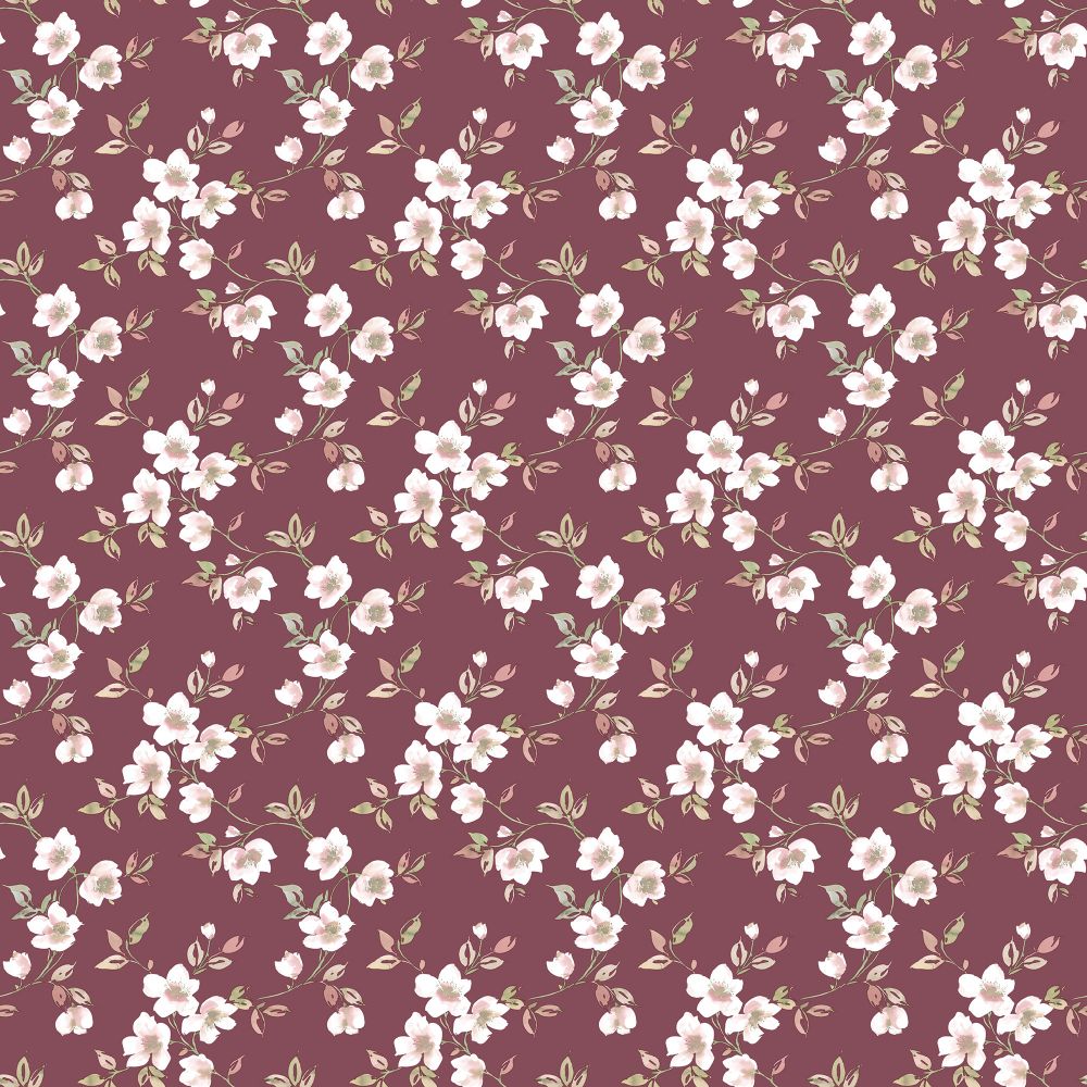 Galerie G78482 Anenome Mini Wallpaper in Cranberry Choke, Pink, Green
