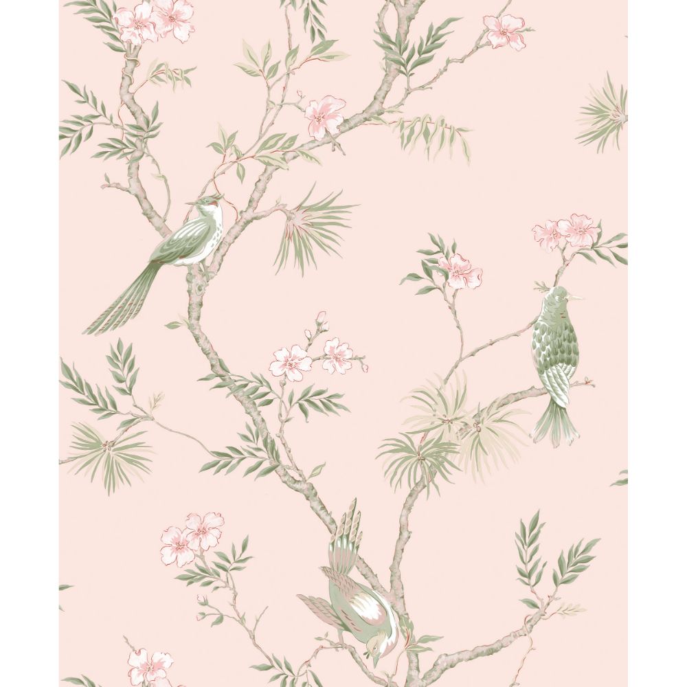 Galerie G78493 Classic Bird Trail Wallpaper in Pink Choke, Green