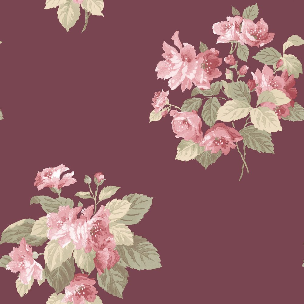 Galerie G78496 Classic Bouquet Wallpaper in Cranberry Choke, Pink, Green