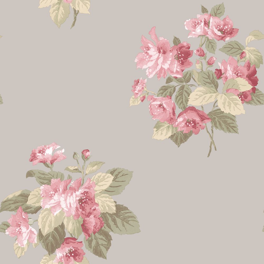 Galerie G78501 Classic Bouquet Wallpaper in Taupe Choke, Raspberry, Green