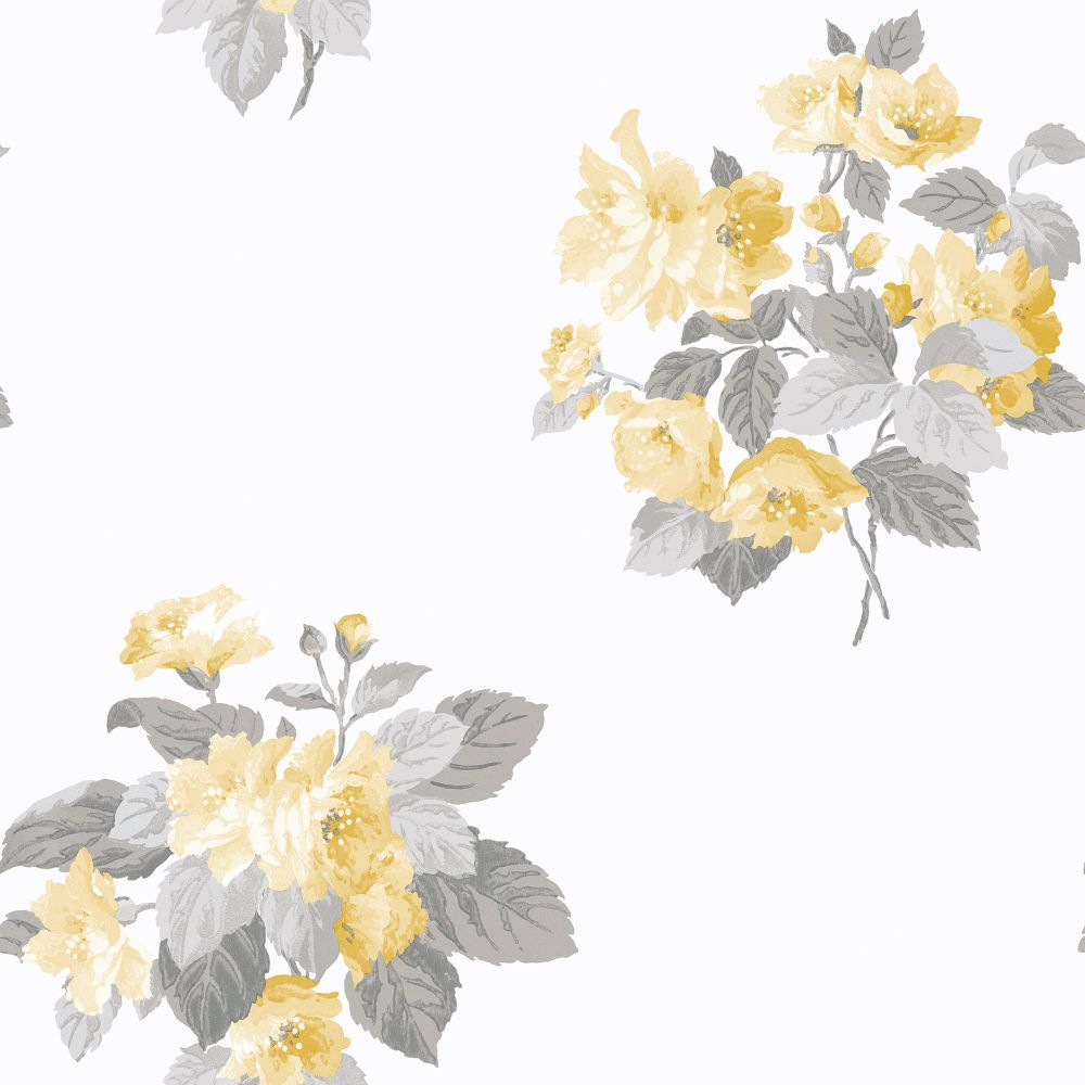 Galerie G78502 Classic Bouquet Wallpaper in Yellow, Grey, White