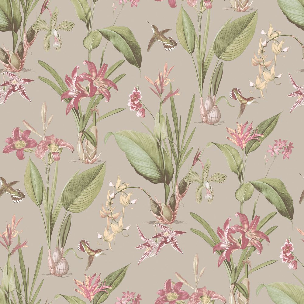 Galerie G78507 Cottage Botanical Wallpaper in Taupe, Sage Green, Rust