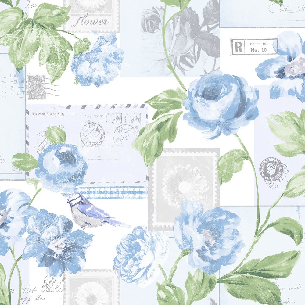 Galerie S45203 Flowers Postcard Wallpaper in Blue