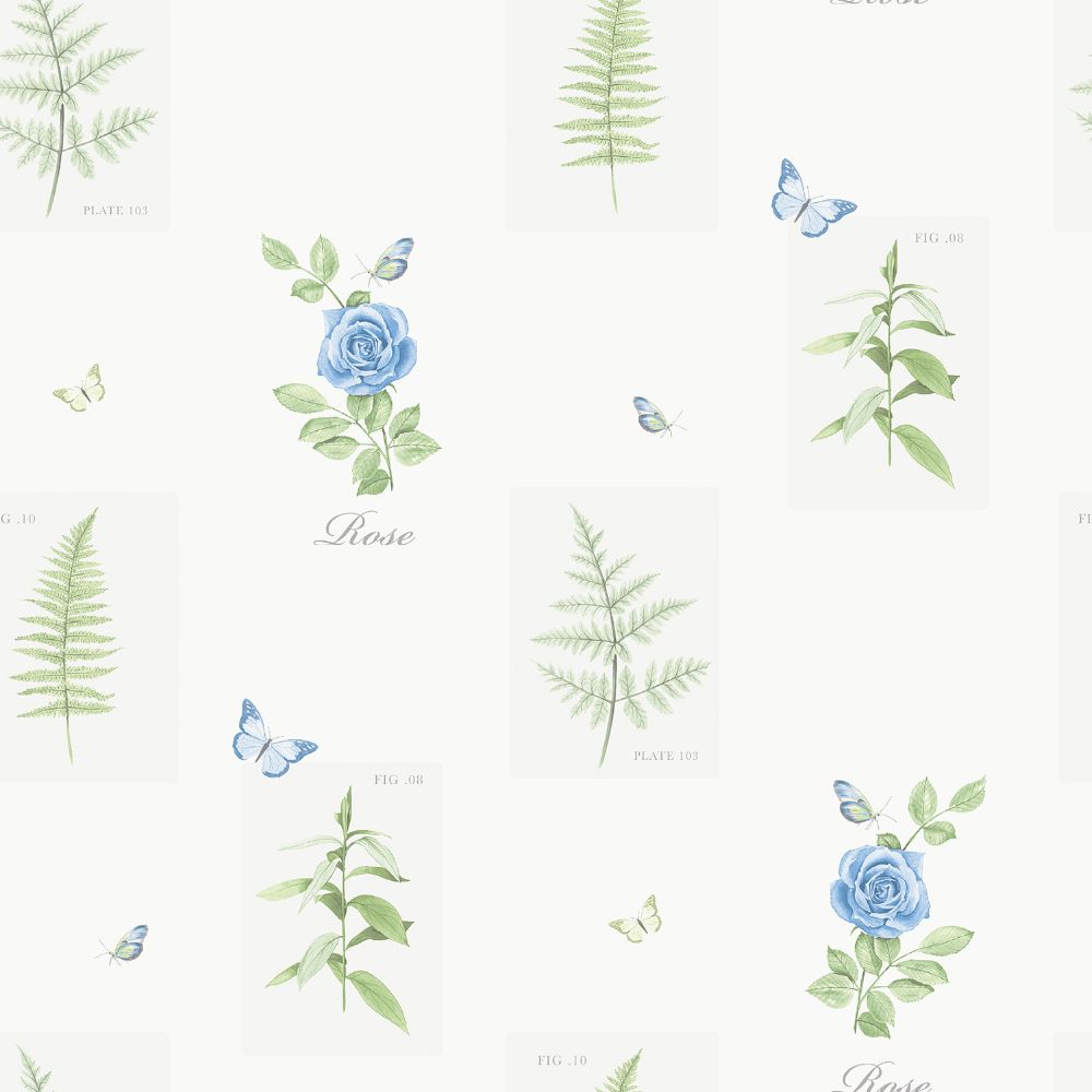 Galerie S45206 Rose Botanical Motif Wallpaper in Blue
