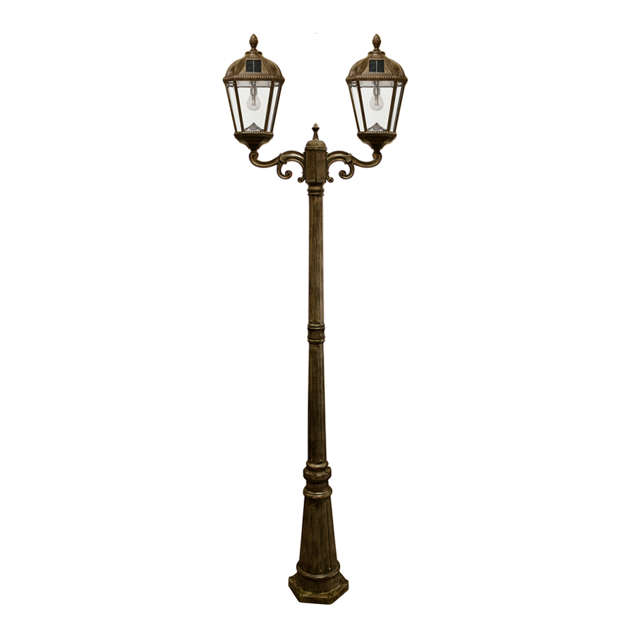 Gama Sonic 98B302 Royal Bulb Double Head Lamp Post with GS Solar LED Light Bulb- Weathered Bronze Finish