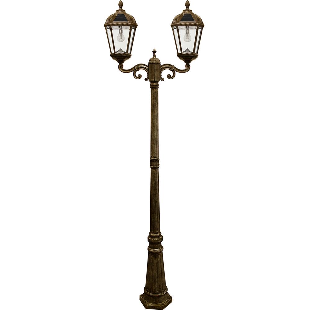 Gama Sonic 98B302 Royal Bulb Double Head Lamp Post with GS Solar LED Light Bulb- Weathered Bronze Finish