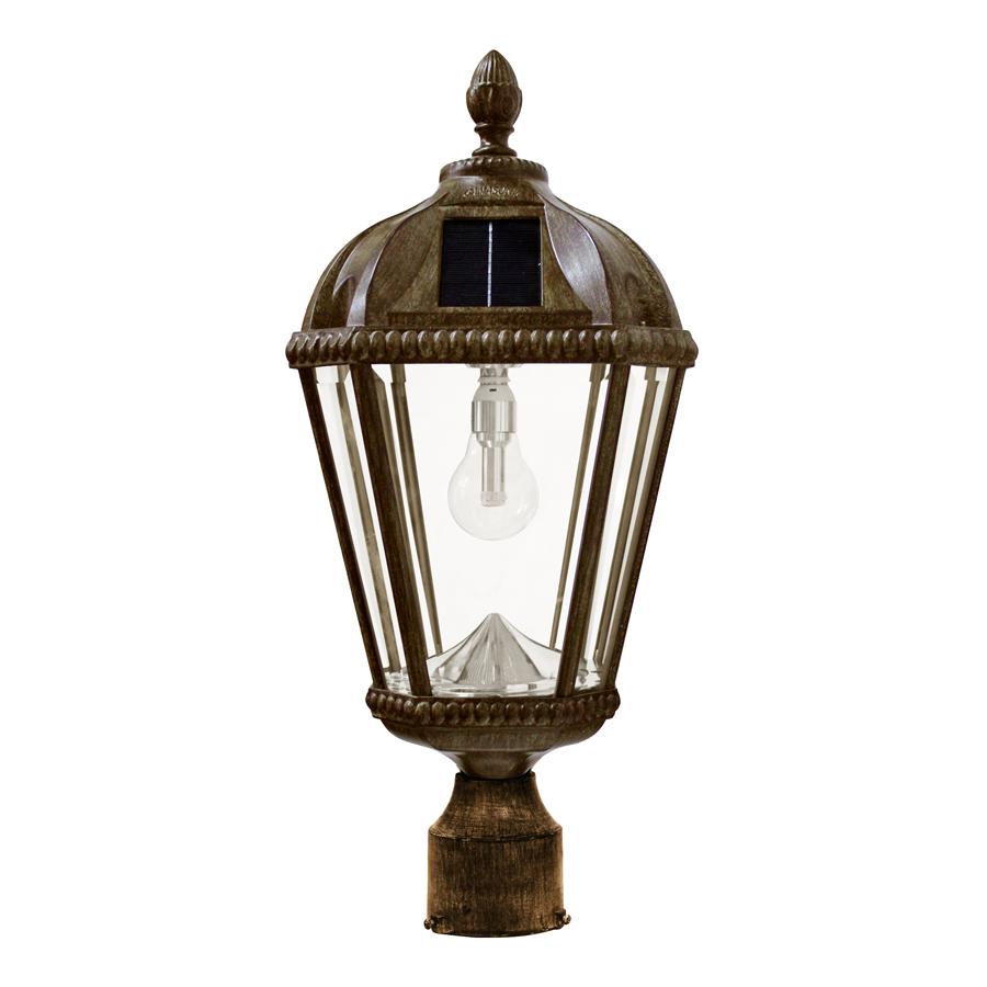 Gama Sonic 98B312 Royal Bulb Solar Lamp with GS Solar LED Light Bulb - 3 Inch Fitter Mount - Weathered Bronze Finish