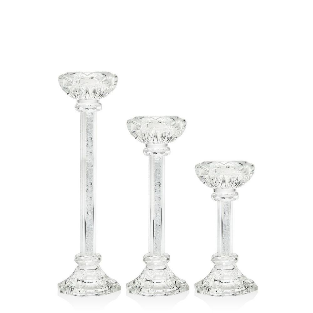 Godinger Set of 3 Dazzle Scallop Candles in Clear