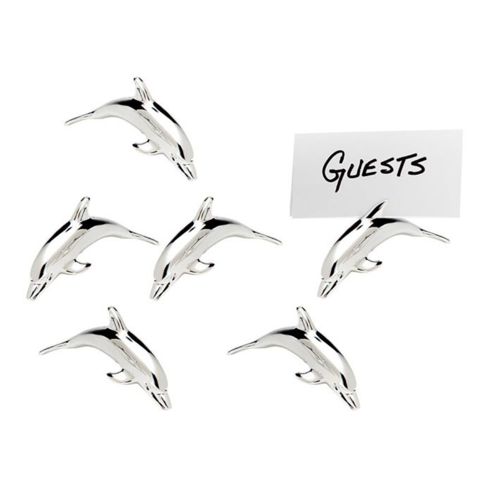 Godinger Set of 6 Dolphin Place Card Holders in Clear