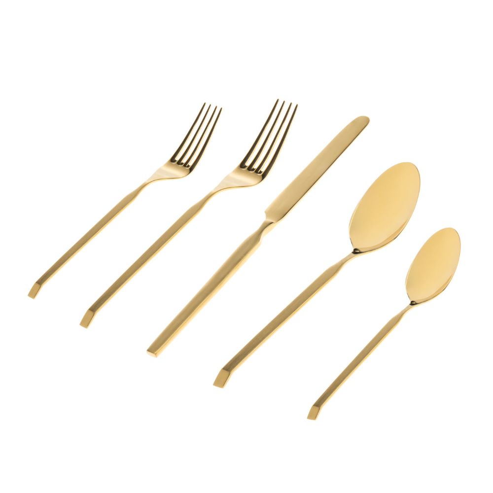 Godinger Ramp Mirrored Gold 18/0 Stainless Steel 20 Piece Flatware Set, Service For 4