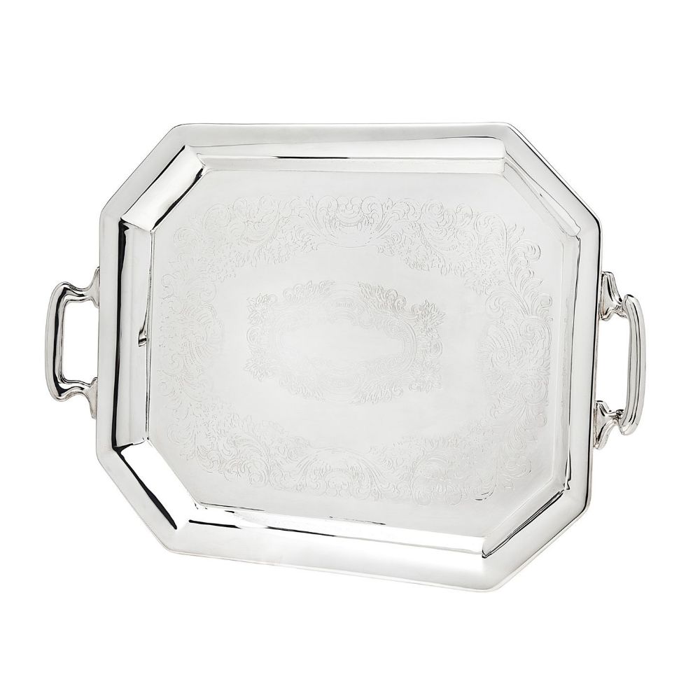 Godinger 17" x 14" Silver Plated Embossed Octagonal Serving Tray in Silver