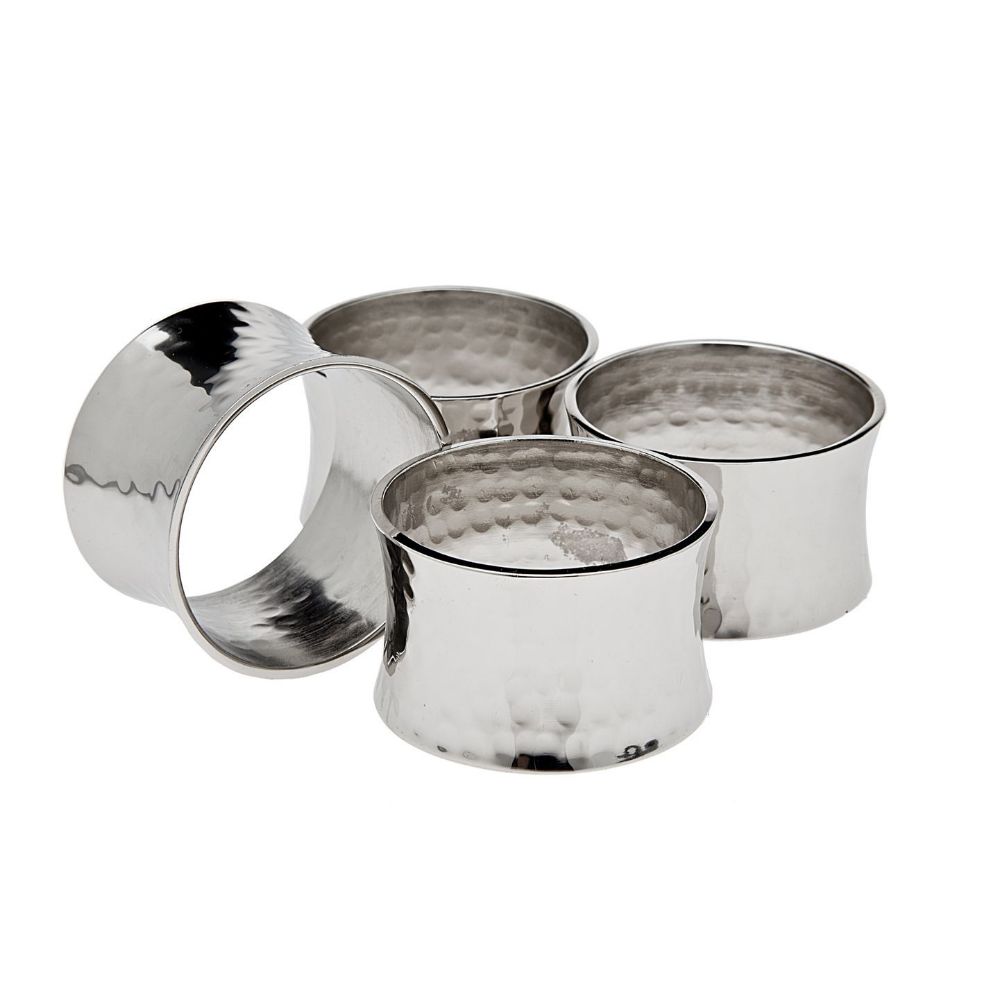 Godinger Set of 4 Hammer Concave Napkin Rings in Silver