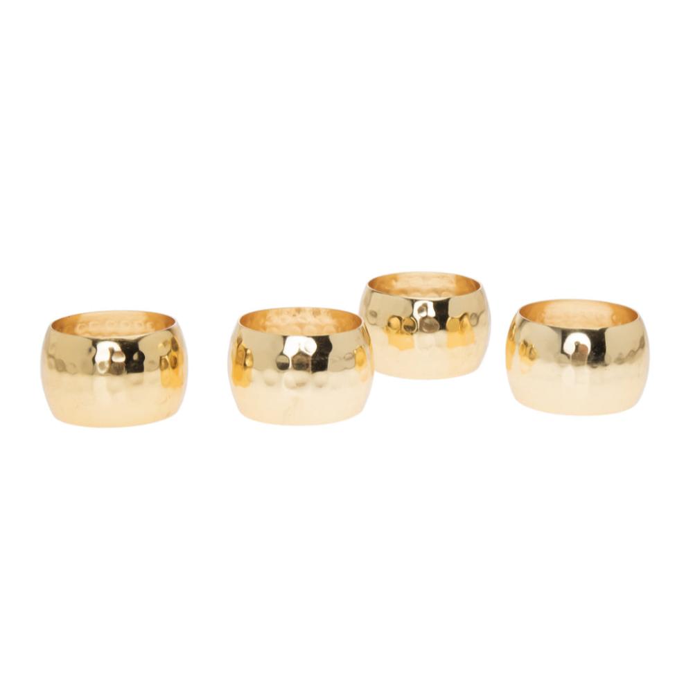 Godinger Round Gold Hammered Napkin Ring Set