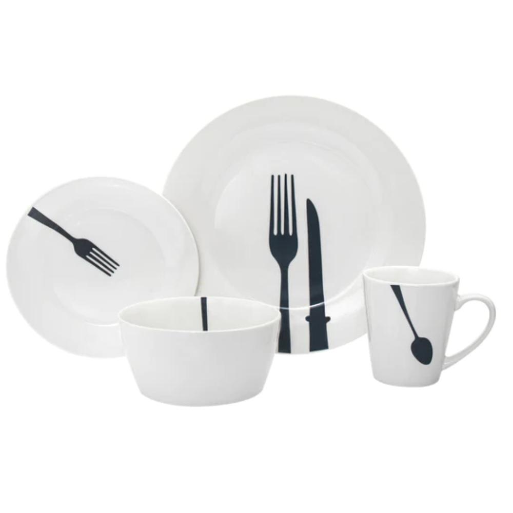 Godinger 16Pc Acme Diner Dinnerware in White