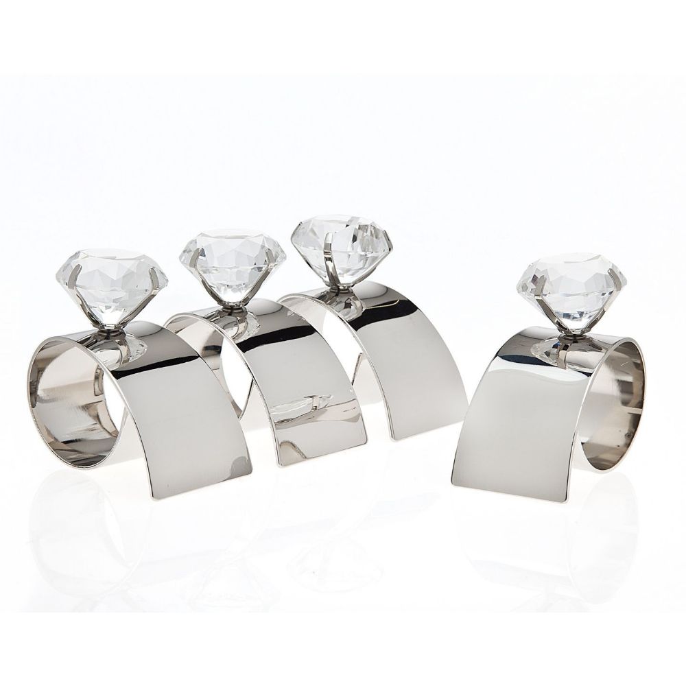 Godinger Set of 4 Arch Diamond Napkin Rings in Silver