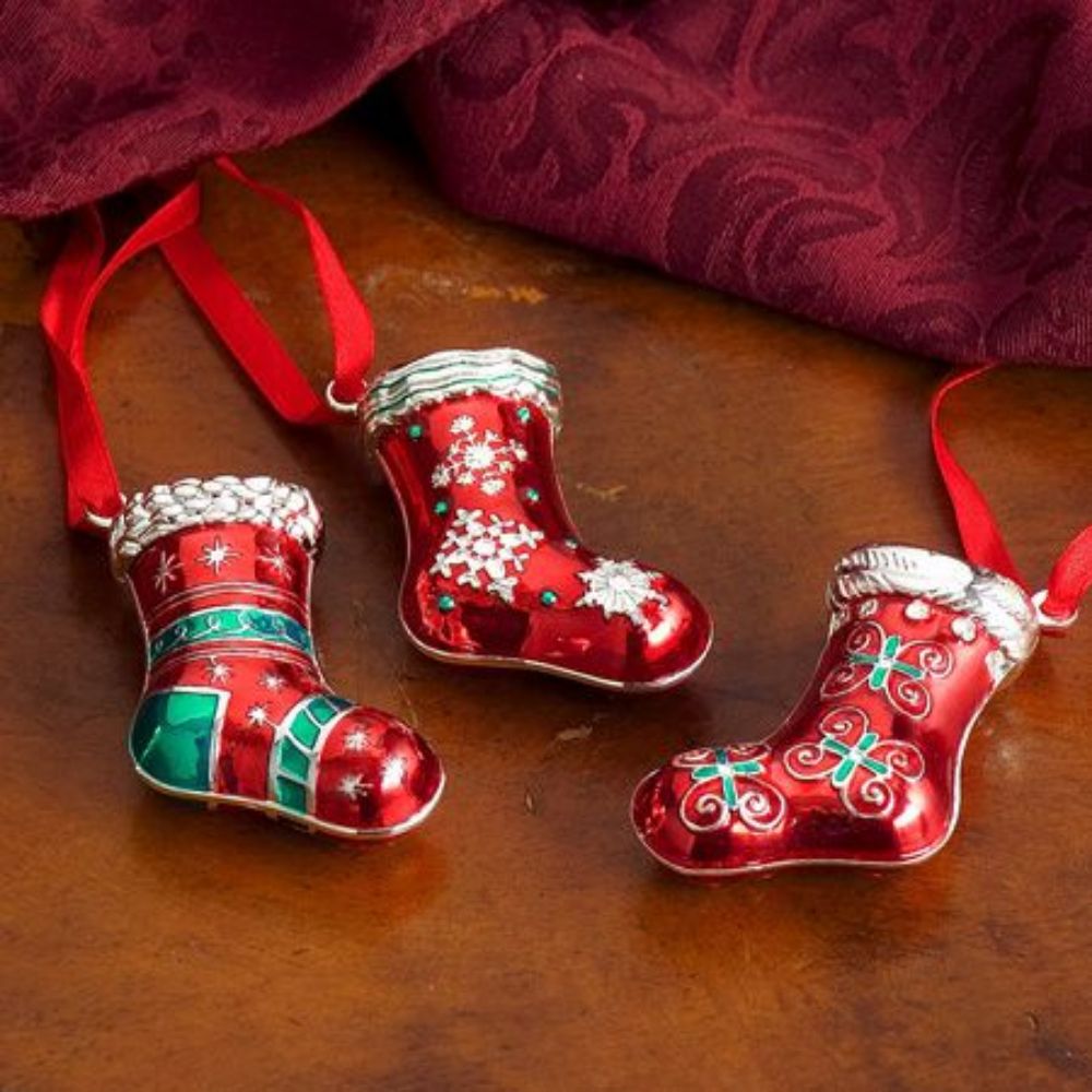 Godinger Stocking Ornaments-Set of 3 Hanging in Multi