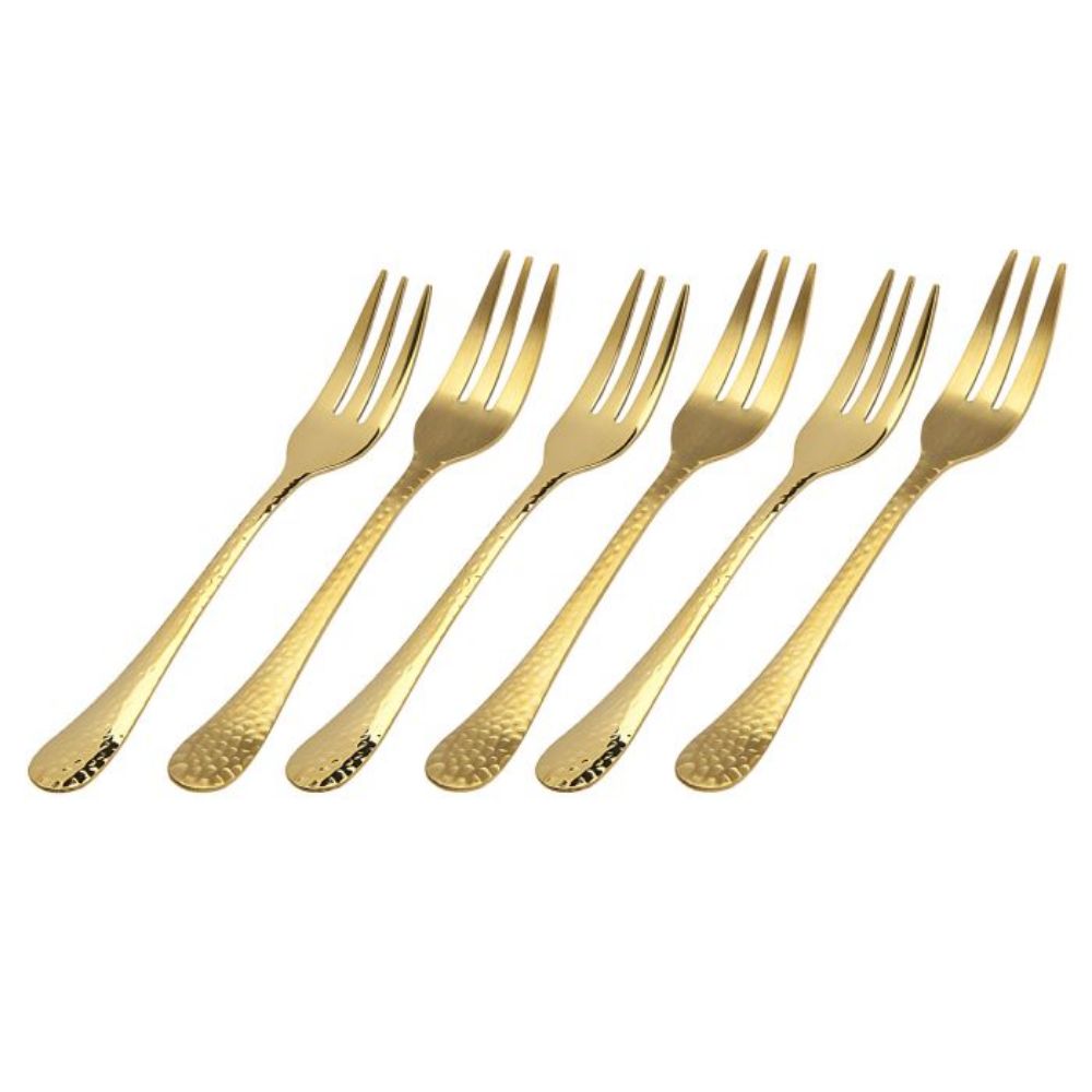 Godinger S/6 Hammered Cake Forks in Gold