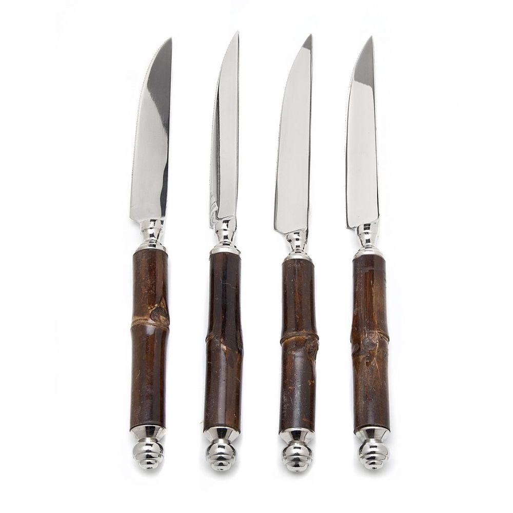 Godinger Bamboo Set of 4 Steak Knives in Brown