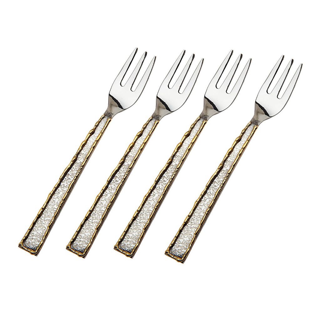 Godinger Golden Frost Set of 4 Dessert Forks in Silver