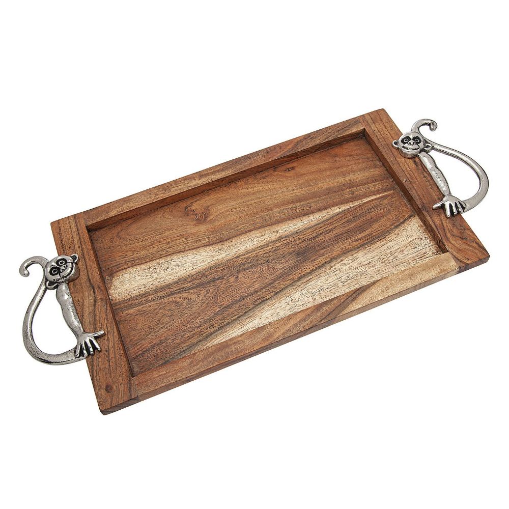 Godinger Monkey Handle Wood Tray in Brown