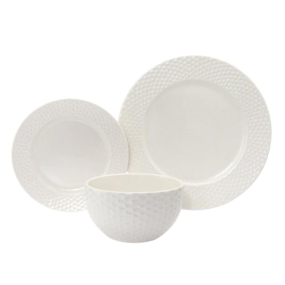 Godinger Fossette Porcelain 18 Piece Dinnerware Set, Service For 6