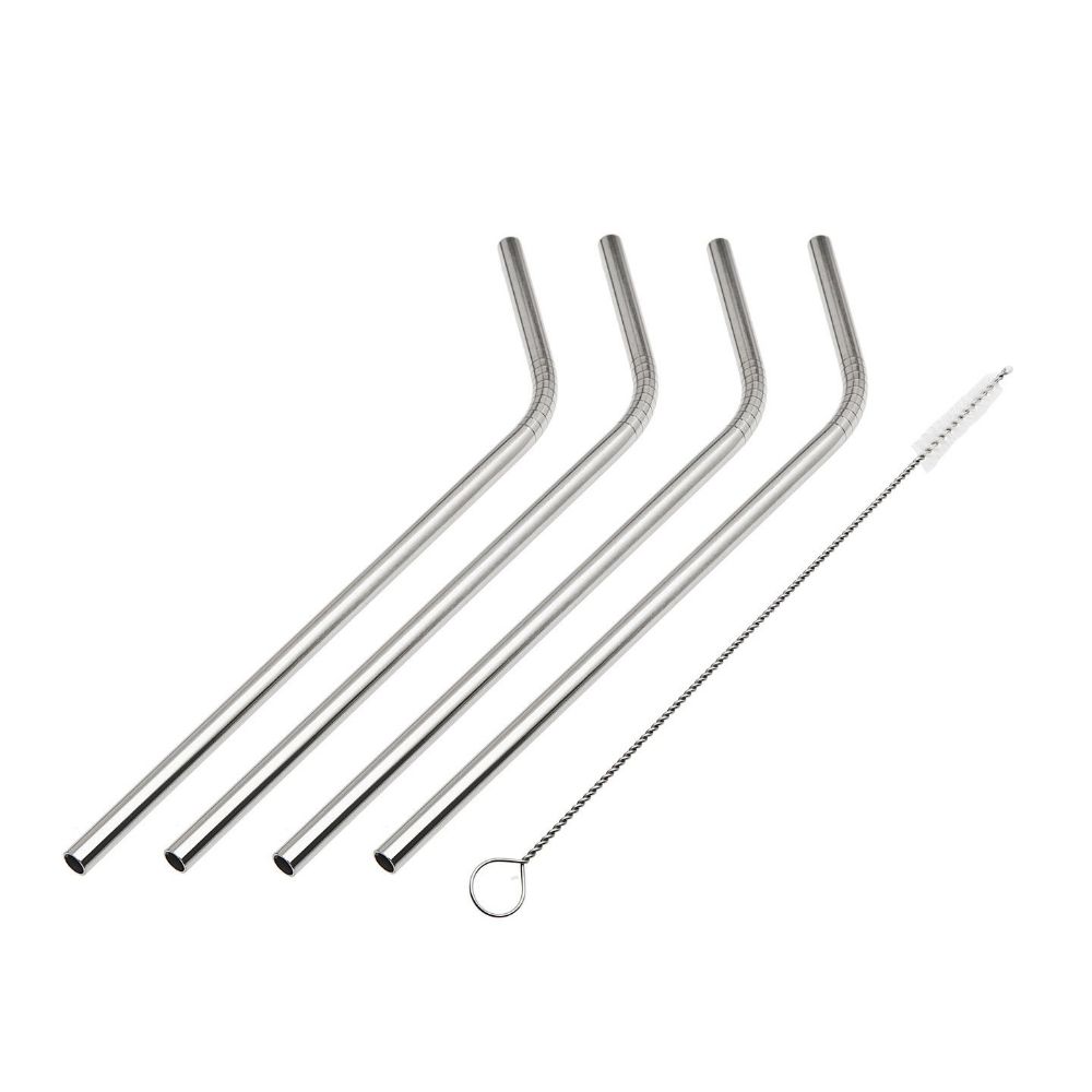 Godinger Set of 4 Straws & Brush in Stainless Steel