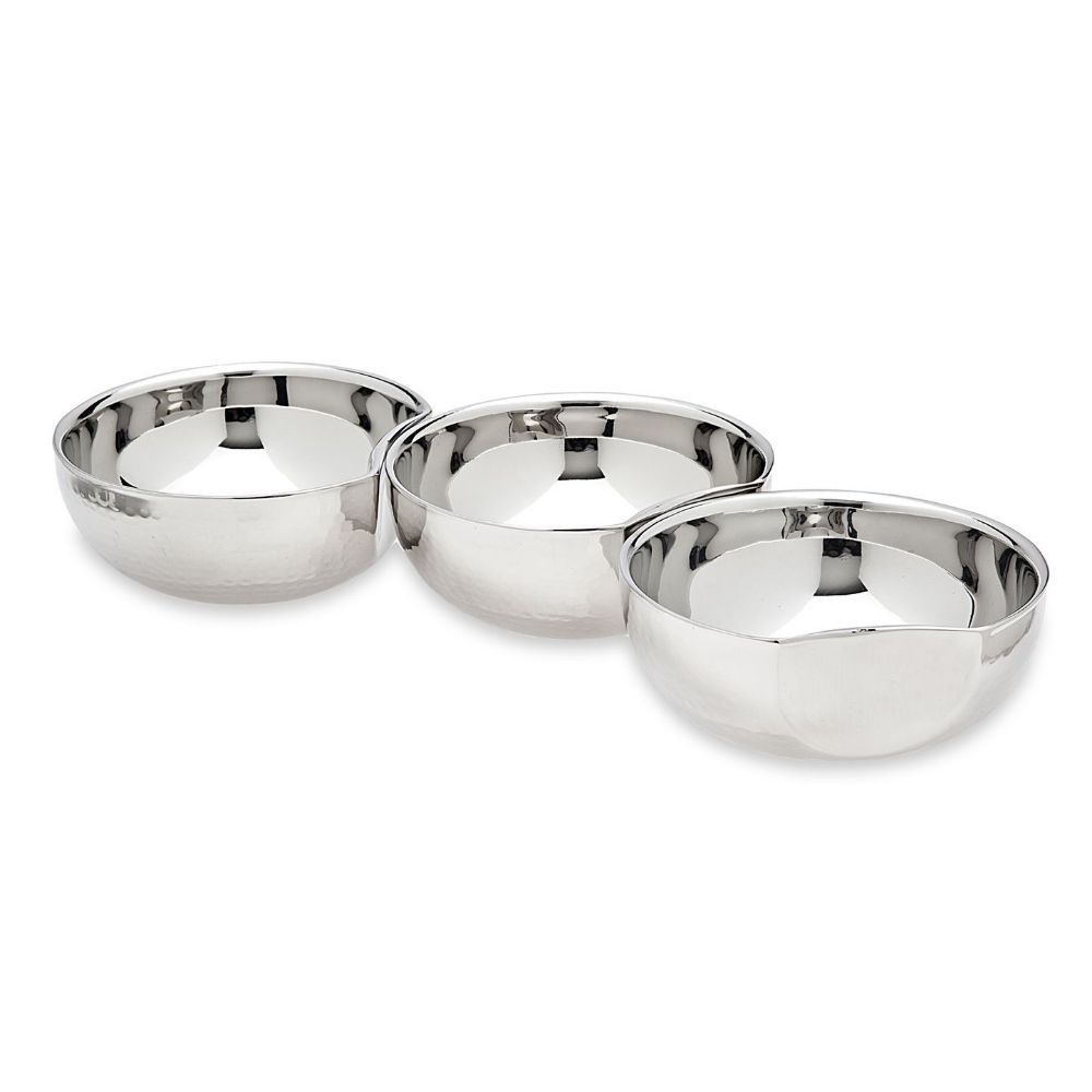 Godinger Set of 3 Hammered Connecting Bowls in Silver