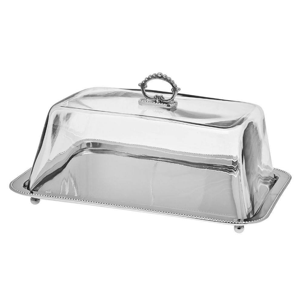 Godinger Rectangular Cheese Glass Dome in Silver