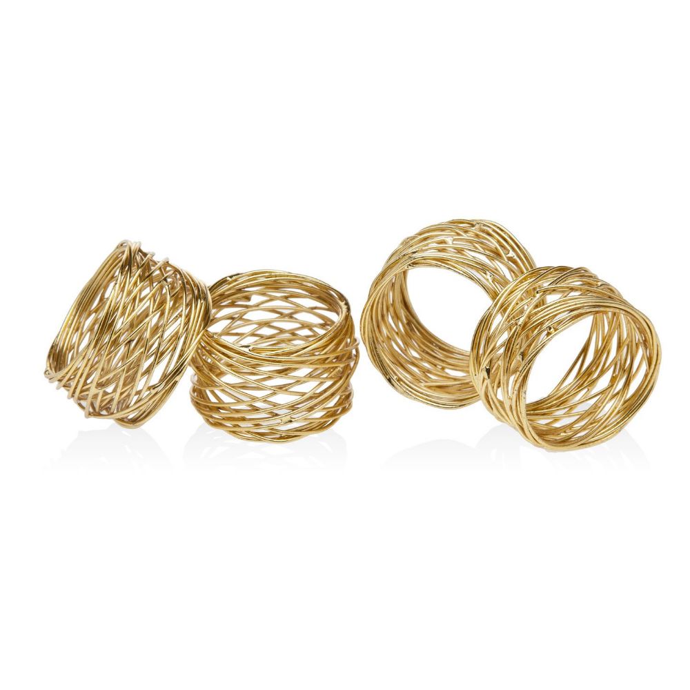 Godinger Set of 4 Round Mesh Napkin Rings in Gold