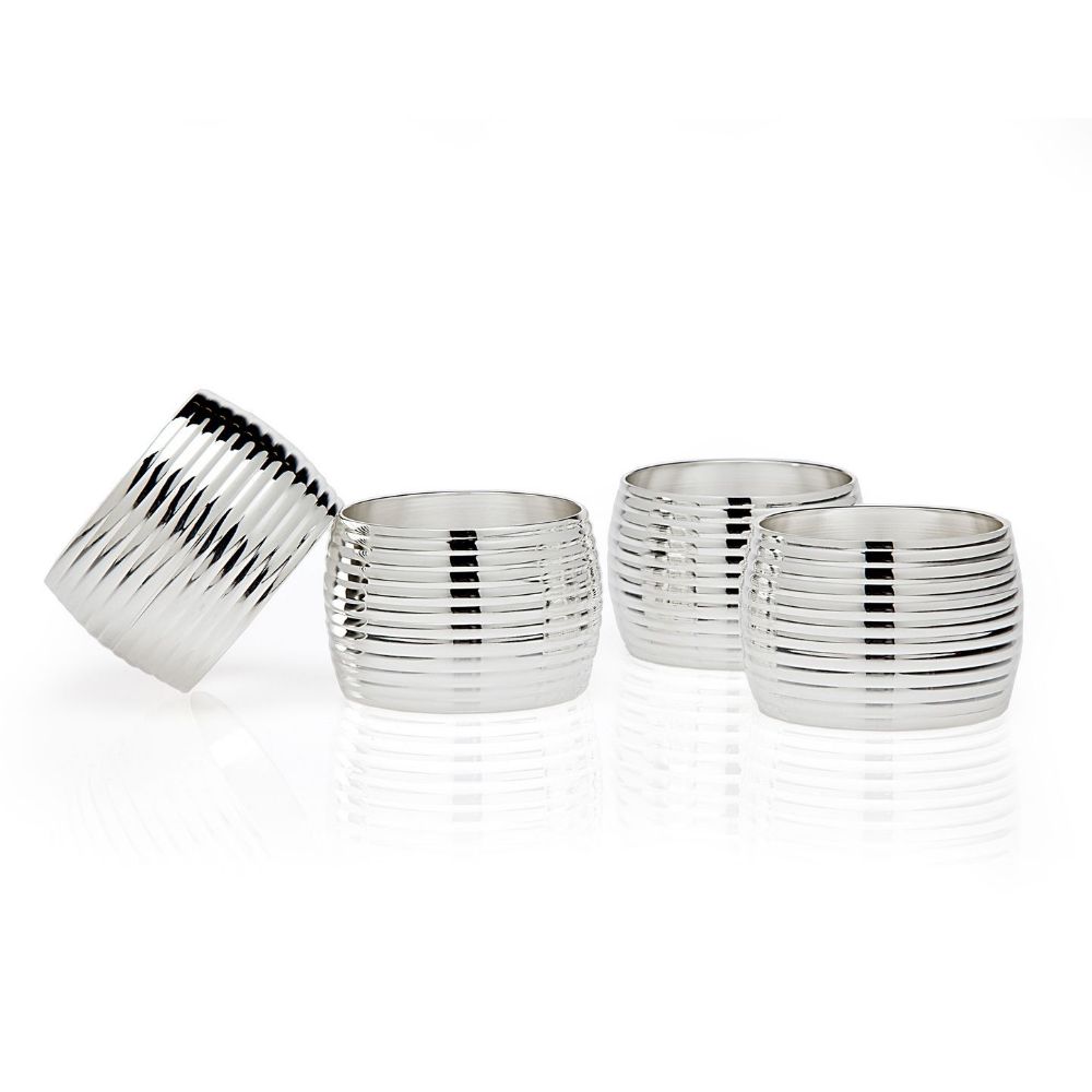 Godinger Set of 4 Ribbed Napkin Rings in Silver