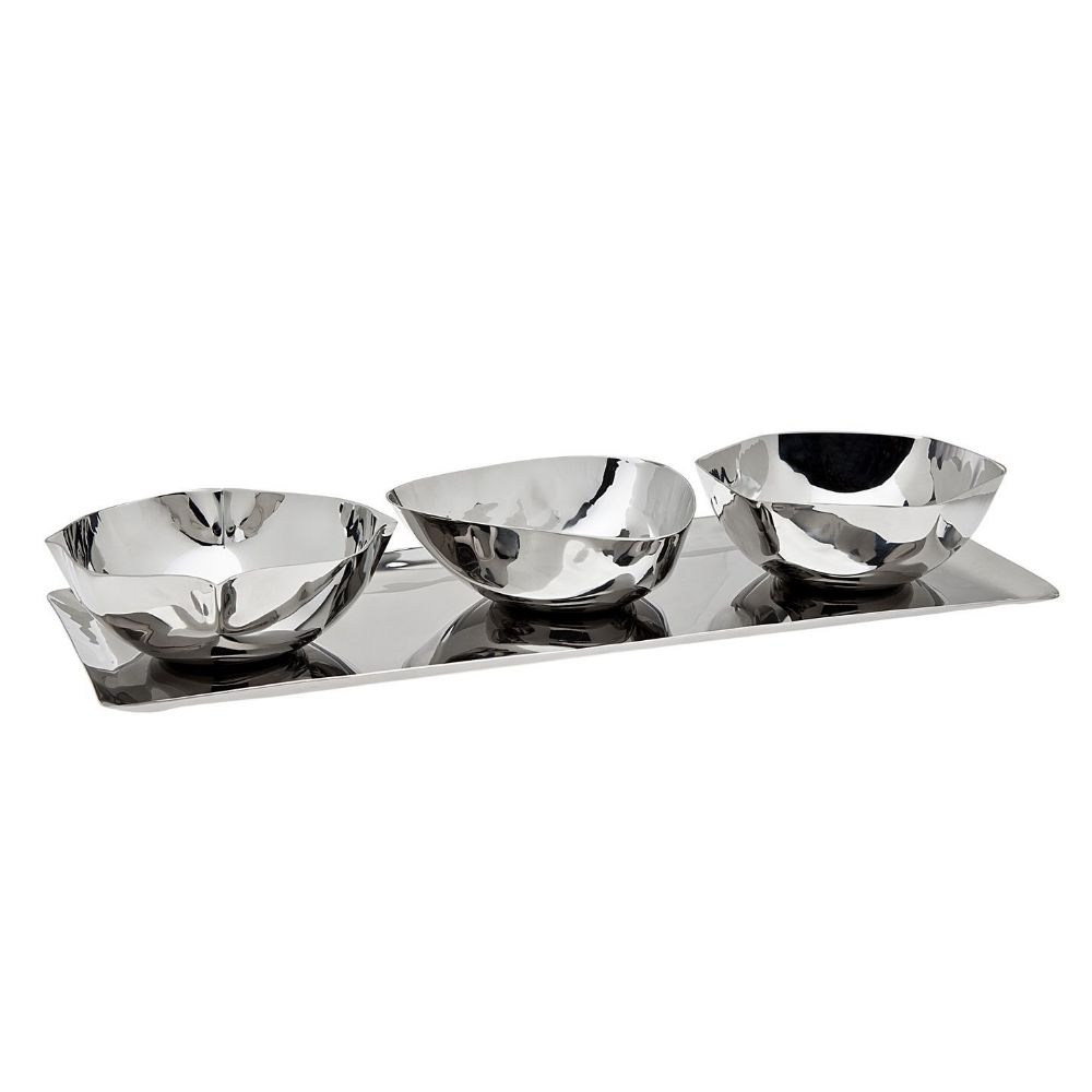 Godinger Auburn 3 Bowl Sectional with Tray in Silver
