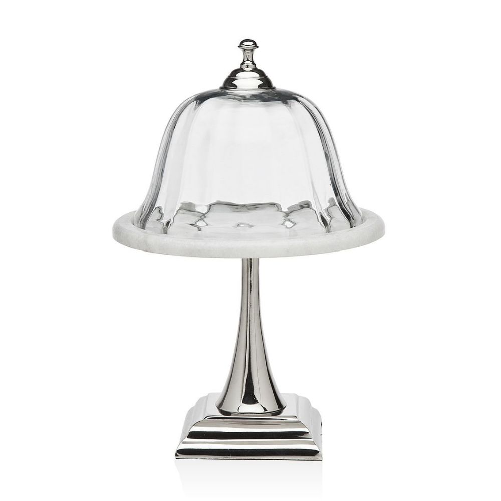 Godinger Spire Marble Cheese Covered Stand Pedestal in Silver