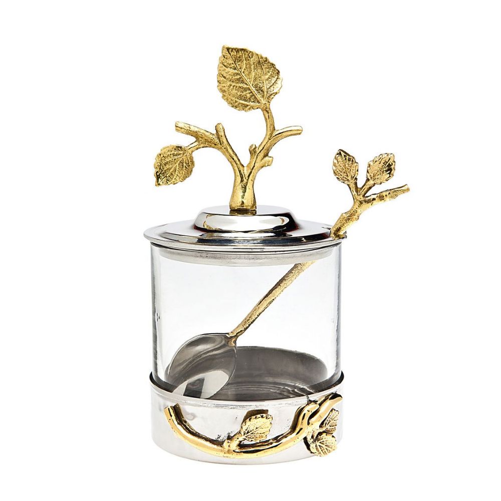 Godinger Leaf Jam Jar with Spoon in Clear