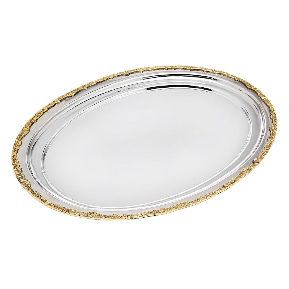 Godinger Tray Oval with Border in Gold