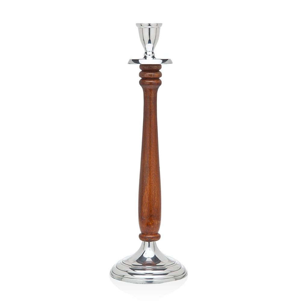 Godinger 15" Wood/Metal Candlestick in Brown