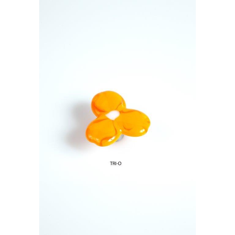 Grace White Glass TRI-O Trillium-marigold orange Knob