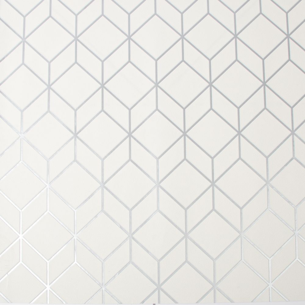 Superfresco Easy 104121 Myrtle Geo White and Silver Removable Wallpaper