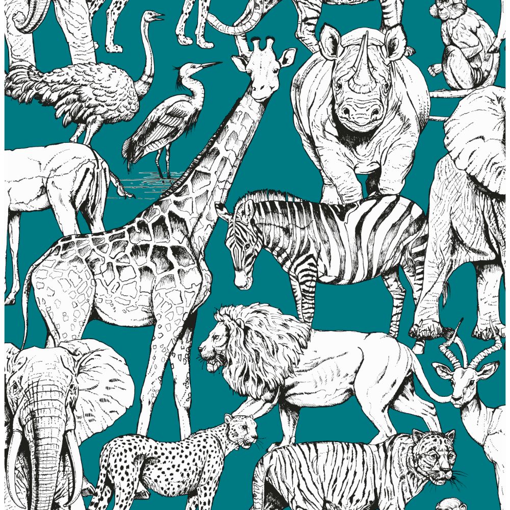 Superfresco Easy 107692 Jungle Animals Teal Removable Wallpaper